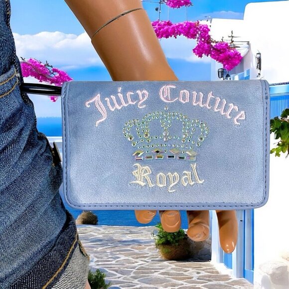 Juicy Couture Dusty Blue Kingdom Elongated Bifold Card Case Wallet NWT - Picture 3 of 7